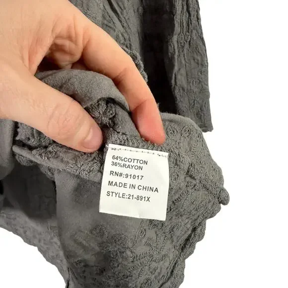 Solitaire Floral Embroidered Button Up Blouse Green Boho Womens Plus 2x - Picture 6 of 8